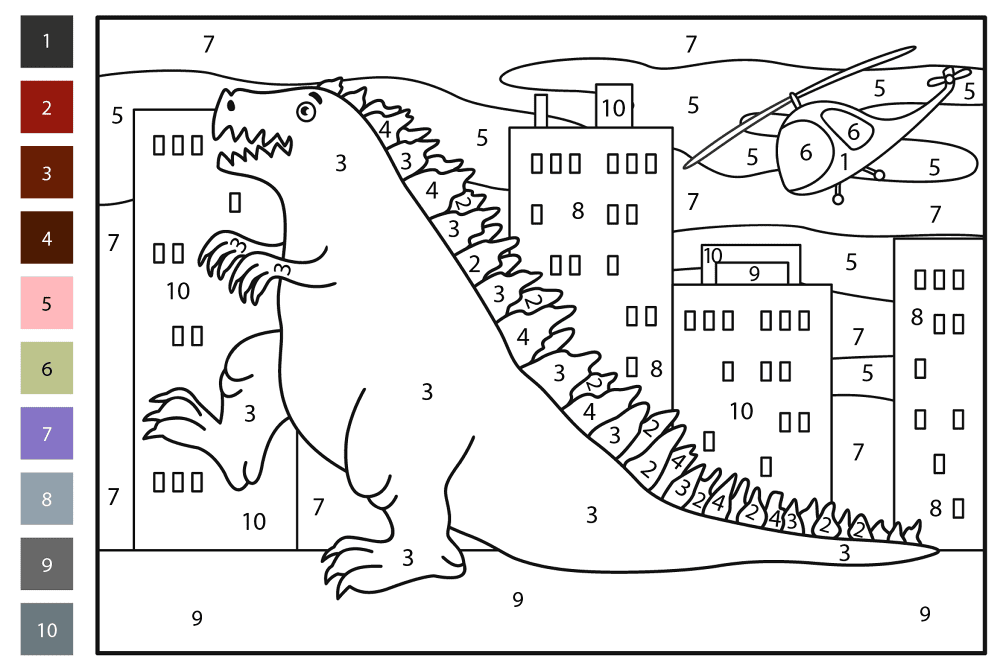 Godzilla Color By Number Coloring Page Md Coloring Page — Free Printable — free printable coloring page